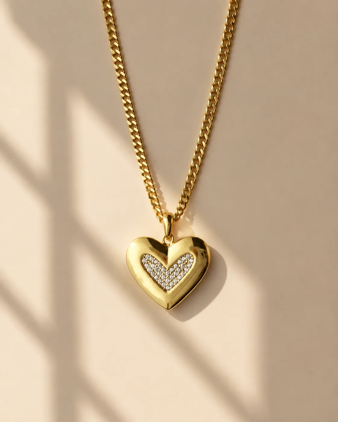 Sparkling double heart pendant necklace – 925 silver, plated with 18k gold