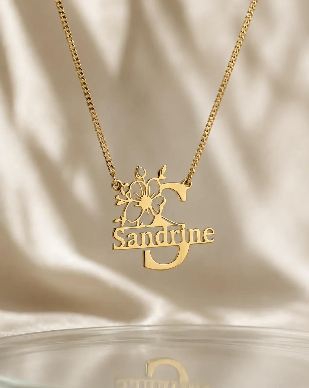 Floral initial necklace - 925 silver, plated with 18k gold