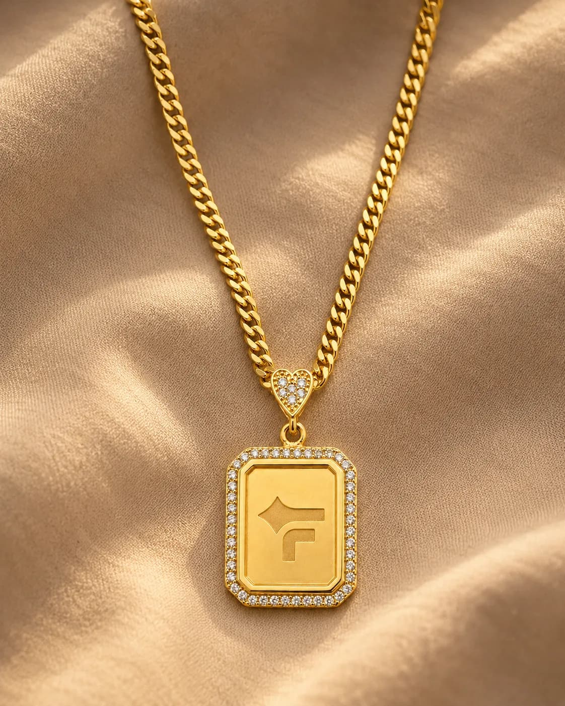 Personalized initial framed pendant necklace – 925 silver, plated with 18k gold
