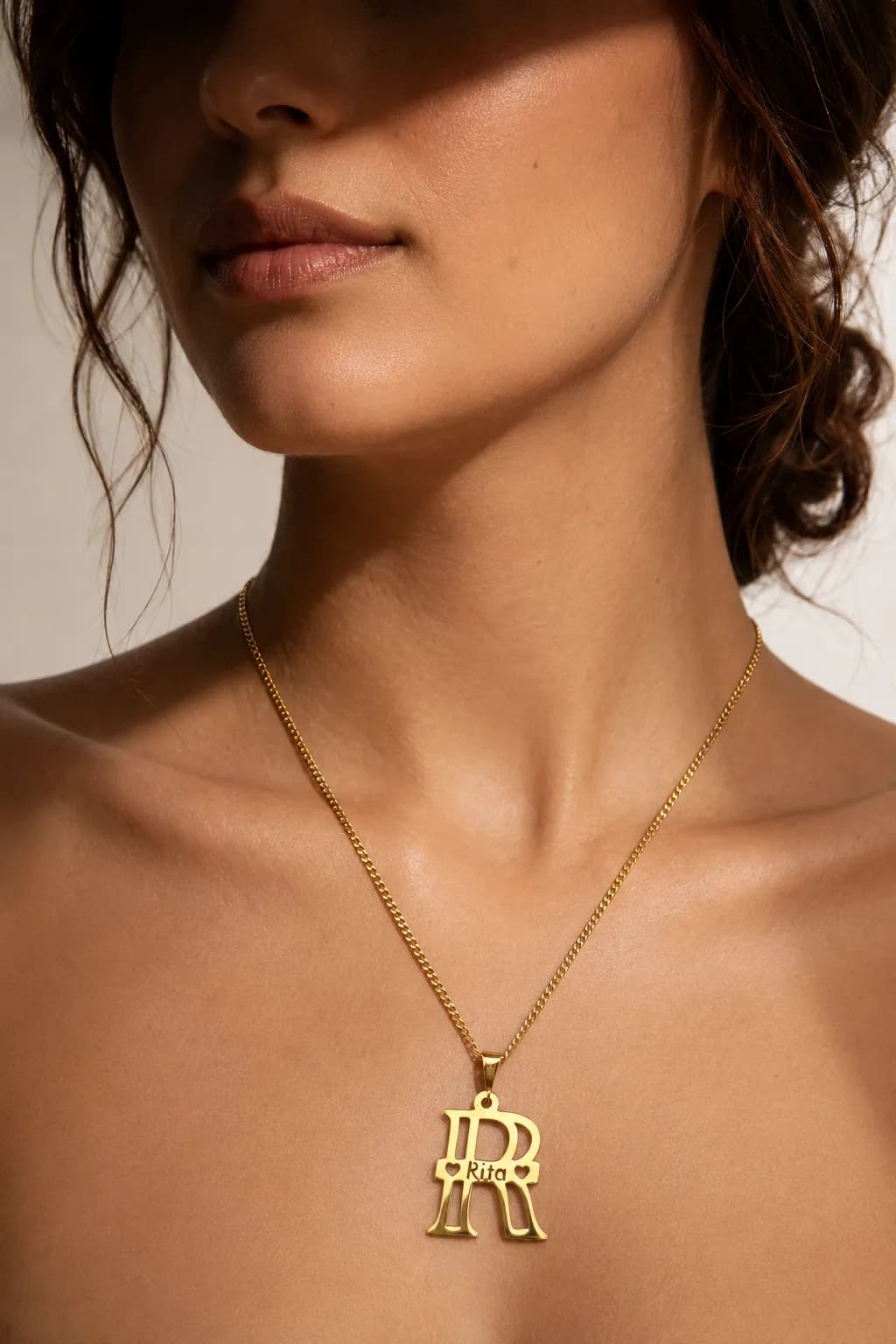 R Necklace with Name - 925 silver, plated with 18k gold