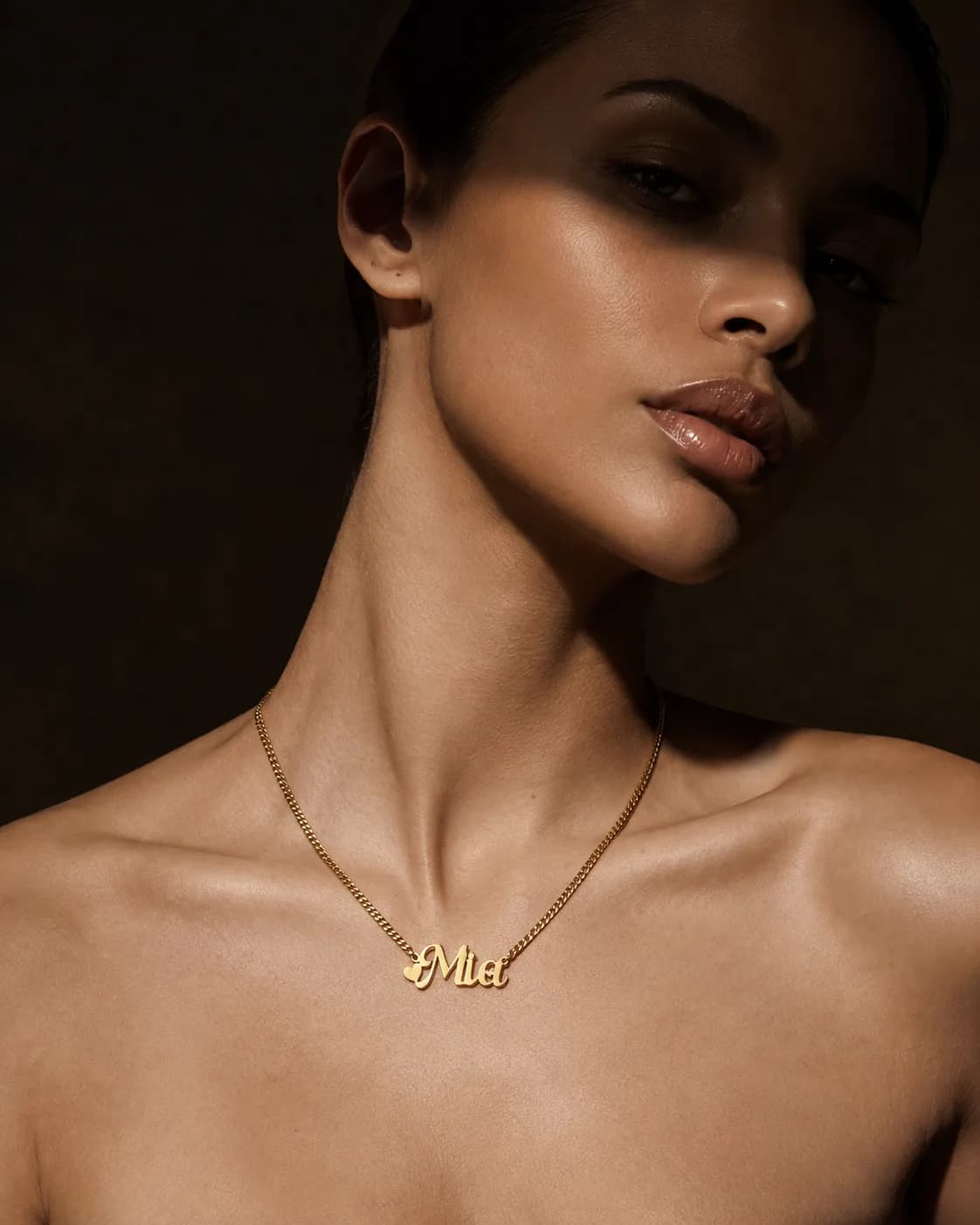Personalized name necklace with hearts - 925 silver, plated with 18k gold