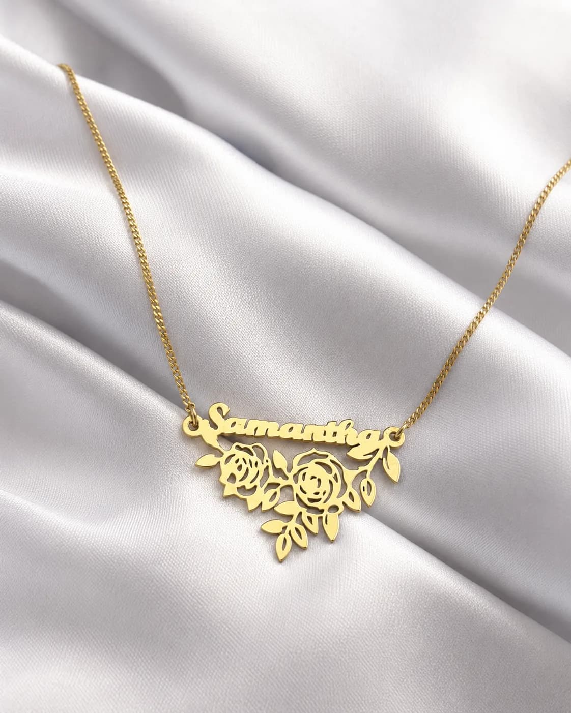 Personalized floral name necklace – 925 Silver, Plated with 18K Gold