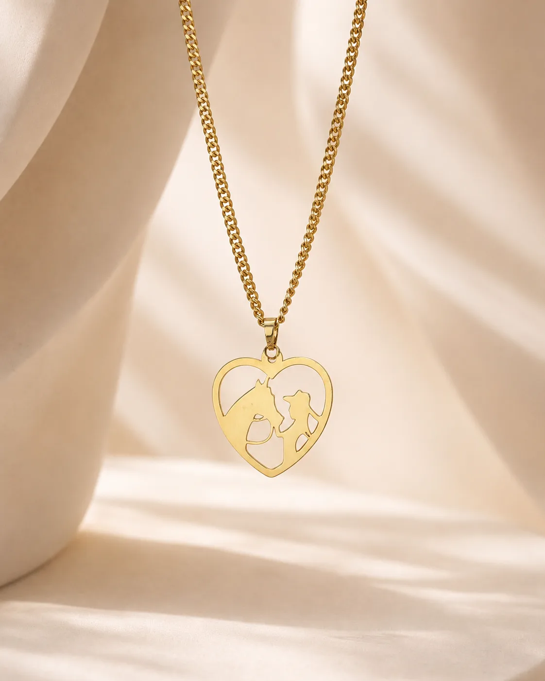 Girl and horse heart necklace – 925 silver, plated with 18k gold