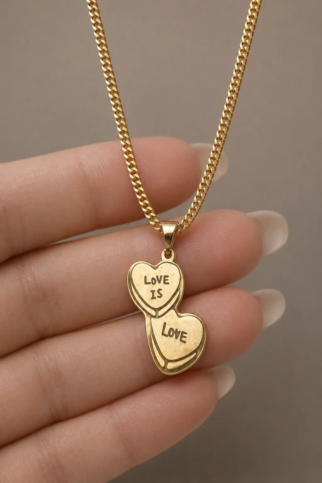 Love is love double heart necklace - 925 silver, plated with 18k gold