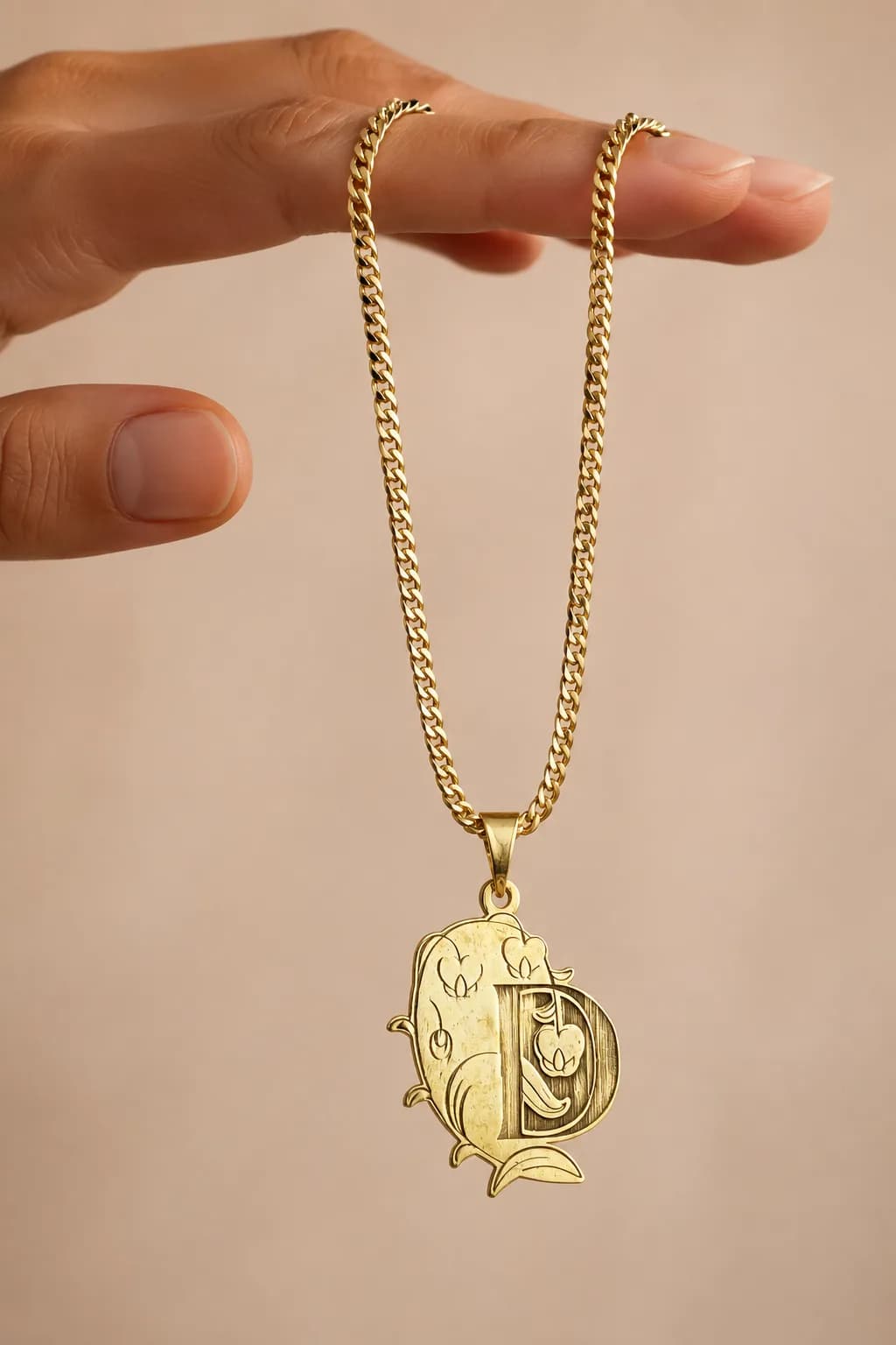 Personalized botanical initial necklace - 925 silver, plated with 18k gold