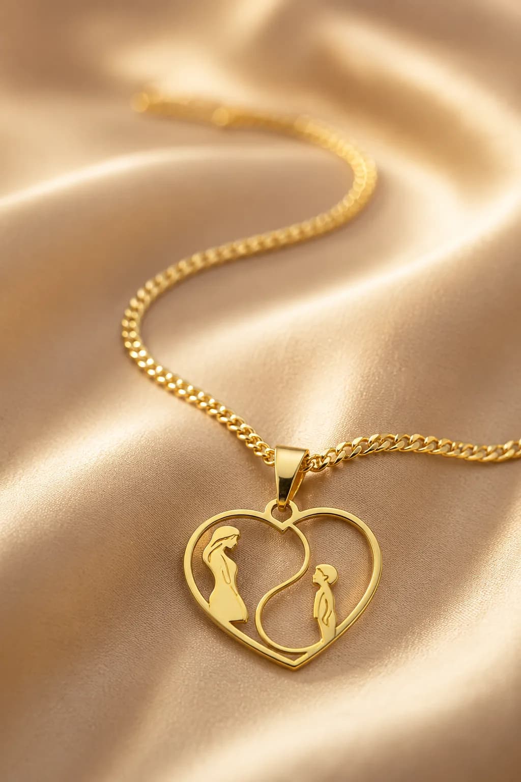 Eternal mother and childheart necklace - 925 silver, plated with 18k gold