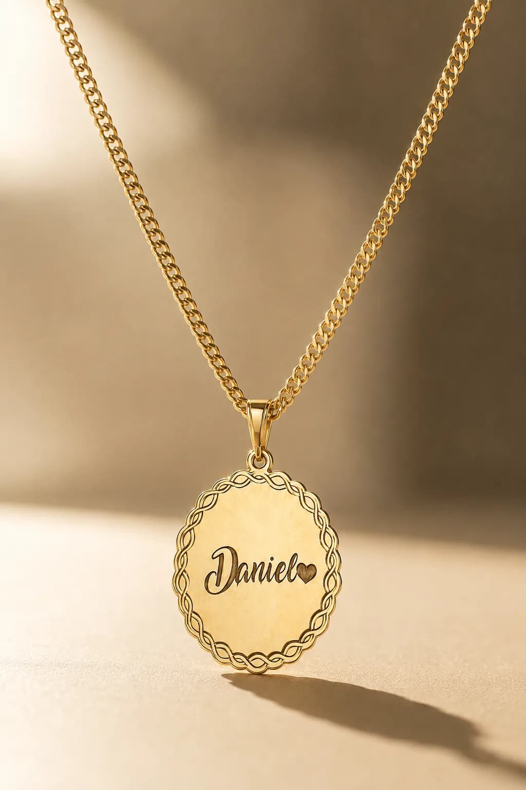 Personalized Engraved Name Medallion Necklace - 925 silver, plated with 18k gold
